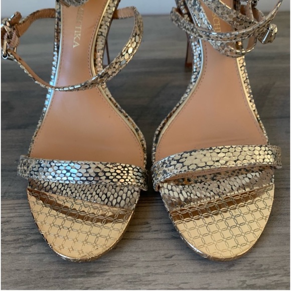 Badgley Mischka Monalisa Gold Snake Leather Strap Sandals Heels - Picture 4 of 7